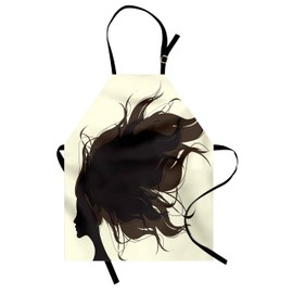 Ambesonne Hair Salon Apron, Silhouette of a Woman with Long Dark Color and Fuzzy Hair Style, Small Apron Bib with Adjustable Ties for Baking Painting, Small Size, Black Taupe and Cream