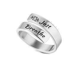 Stocking Stuffers for Teens Just Breathe Silver Rings for Women Stuff Adjustable Stainless Steel Rings Stackable Rings for Women Christmas Teen Girl Gifts