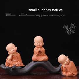 Lifexquisiter 3 PCS Baby Buddha Statue, Laughing Buddha Statue Figurine for Home Decor, Meditation Buddha Monk Classic Delicate Arts and Crafts Tea Accessories Ornaments, Small