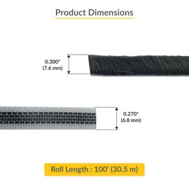 Brixwell High Density Window Pile - 100' Roll, 0.300" Pile Height, Gray, High-Density Weather Stripping for Doors & Windows, Door Seal Strip, Window Weather Seal, Weatherproof Tape