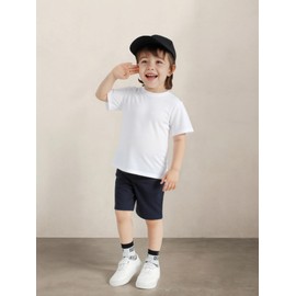 Family Feeling Boys' Girls' 95% Cotton Short Sleeve Summer 2-Piece Shirts Solid White T-Shirts Size 6 Years