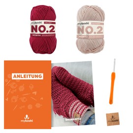 myboshi Shimanto Socks Crochet Set, Crochet Set for Beginners, Includes No.2 Wool, Crochet Hook and Instructions, Label, Crochet Pack, 85% Cotton, 15% Kapok Bordeaux with Crochet Hook
