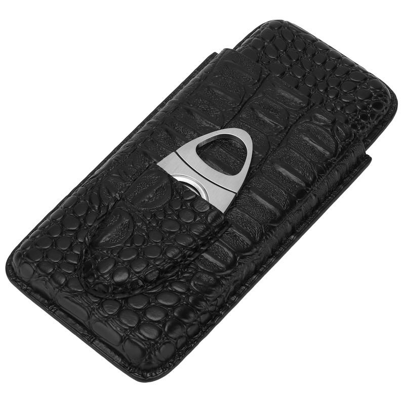 Cigar Case Portable Black Large Capacity PU Leather Caiman Pattern