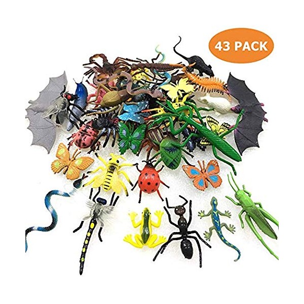 GuassLee 43 Pack Toys Bugs Fake Plastic Bugs and Insects for Kids Toddler Kids Birthday Children's Day Gift Treats Bugs Insects