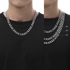 Hius Figaro Link Chain Necklace for Men,9mm Stainless Steel Chunky Chain Necklace, Statement Men's Jewelry, 20inch 24inch 26inch