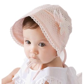 Royal Lace Flower Baby Girls Toddlers Eyelet Lace Breathable Cotton Bonnet Sun Hat (07) Pink