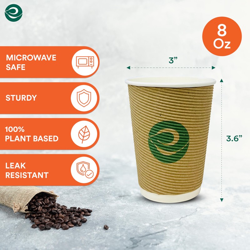 ECO SOUL Compostable Ripple cups (50, 8 Oz)