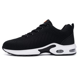 Dykhmily Safety Shoes for Men and Women, Air Cushion, Steel Toe Cap, Work Shoes, Lightweight, Breathable, Sporty, Protective Shoes - black white, size: 39 eu