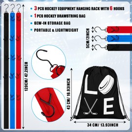 Arrowbash 4 Pcs Hockey Gear Drying Rack with Hockey Drawstring Bag Portable Hockey Hanger with 6 Hooks Hanging Hockey Drying Rack Ice Hockey Equipment Organizer Hanging Straps for Hockey Gifts Camp