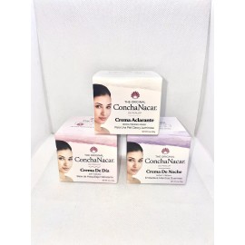 CONCHA NACAR 1 2 3 Crema de Dia, Crema de Noche, Crema Aclarante  2 oz ( 3 Pack)