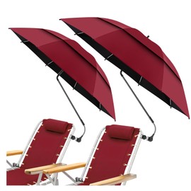 NBtoUS 2 Pack 48.6" Double Canopy Umbrella with Clamp, UPF50+ Beach Chair Umbrella with clip, 360°Adjustable Portable Outdoor Wheelchair, Patio, Golf Carts,Camping(Not Include Chair)