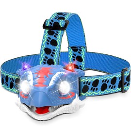 QCTOYS Ankylosaurus Headlamp for Kids - LED Head Torch with 3 Lighting Modes Roaring Sounds Camping Accessories | Outdoor Indoor Flashlights Headlamp Blue Dinosaur Toys Stocking Stuffers Gifts