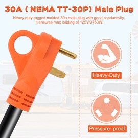 OPL5 30 Amp Male to 50 Amp Female RV Adapter 12 inch RV Dogbone Electrical Adapter 30A Male to 50A Female Adapter 30M/50F TT-30P to 14-50R 125V/3750W for RV Trailer Van,ETL Listed (30A to 50A)