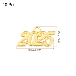 sourcing map 10pcs 18mm 2025 Graduation Year Charm 3D Metal Tassel Year Number Charm Year Pendant Mini for DIY Anniversary Jewelry Making Crafts, Gold Large