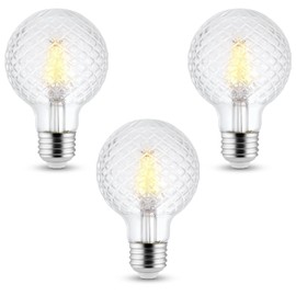 OHBULBS 3 Pack - G25 Cut Glass Clear LED Light Bulb 5.5 Watt Dimmable Decorative Filament LED Medium Base | 3000K White Light