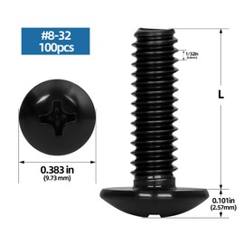 #8-32 x 1 Truss Head Machine Screws, Full Thread, 304 Stainless Steel Black Finish, 100 PCS