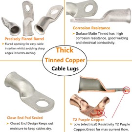 SVAAR 10pcs 1/0 AWG - 3/8'' Tinned Copper Cable Lugs Wire Lugs UL Listed 0 Gauge Ring Terminals Wire Lugs Battery Cable Ends Heavy Duty Closed End Crimp Connectors with 10pcs 3:1 Heat Shrink Tubings