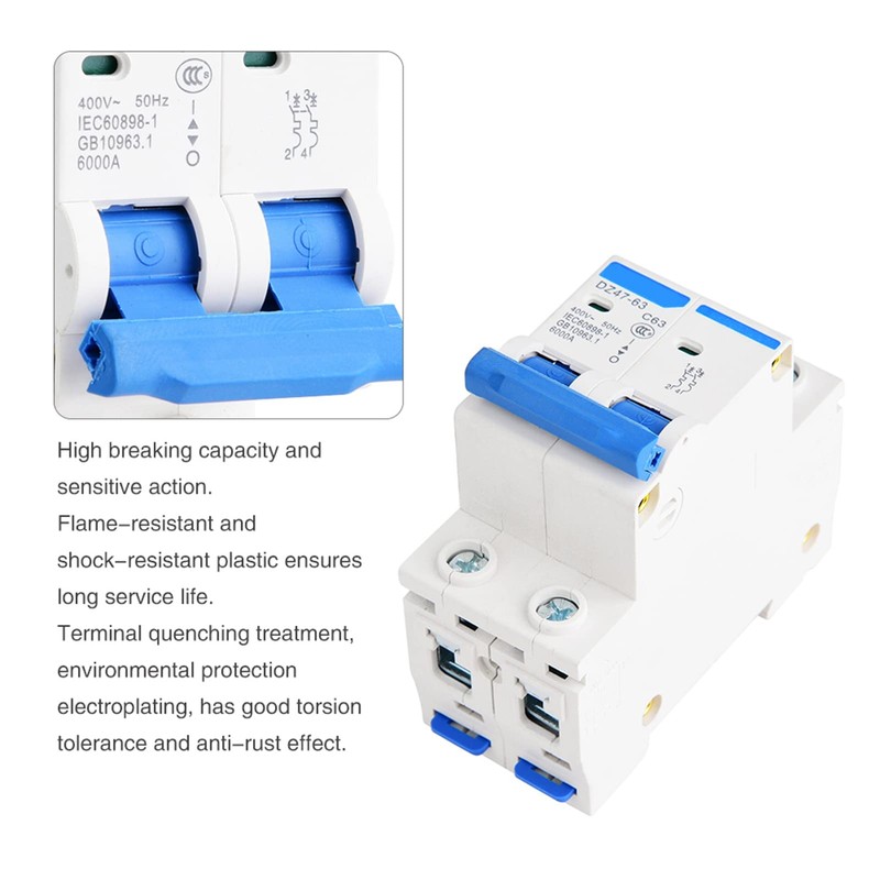 AC 400V Circuit Breaker DIN Rail 63A 2P Home Overload