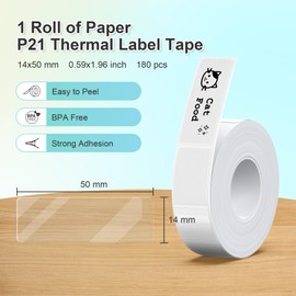 Nelko Genuine P21 Label Maker Tape, Adapted Label Print Paper, 14x50mm (0.55"x1.97"), Standard Laminated Labeling Replacement, Multipurpose of P21 Label Maker, 180 Tapes/Roll, 1 Roll, Transparent