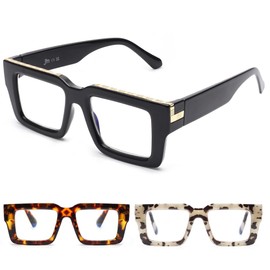 JM 3 Pack Oprah Style Reading Glasses for Women Men, Fashion Square Blue Light Blocking Readers +1.5