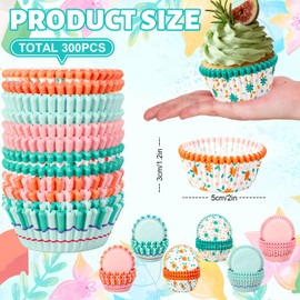 AnyDesign 300Pcs Italian Summer Cupcake Liners Paper Baking Cups Pastel Striped Wavy Floral Standard Muffin Cupcake Wrappers for Birthday Baby Shower Bachelorette Party Supplies