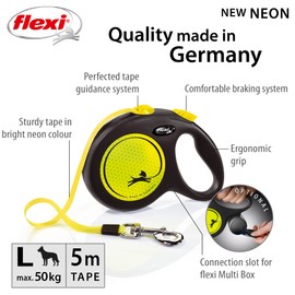 Flexi New Neon Tape Yellow Large 5m Retractable Dog Leash/Lead for dogs up to 50kgs/110lbs