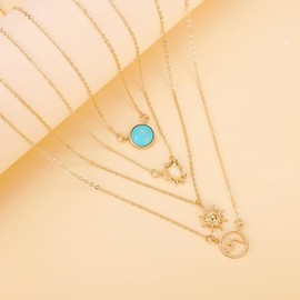 QLUYCKW Gold Necklace for Women 14K Gold Plated Charm Necklace Good Luck Turquoise Wave Sun Conch Shell Turtle Necklace Dainty Summer Simple Ocean Jewelry Gifts for Surfer Beach Lovers (Turquoise)