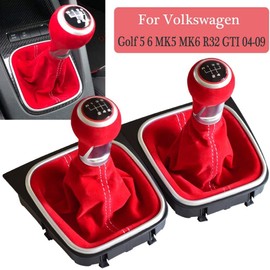 Kakulkomen 5 Speed Car Gear Shift Knob Gaitor Boot Red Suede Leather Dustproof Cover for VW Golf 5 Golf 6 MK5 MK6 R32 GTI 2004-2009 (5 Speed)