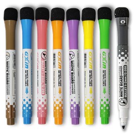 LAMBOCK Magnetic Dry Erase Whiteboard Markers | 8 Pack Fine Tip Dry Erase Markers with Eraser | Low Odor Erasable Pens Perfect for writing on Whiteboards, Dry-Erase Boards & Fridge Calendars