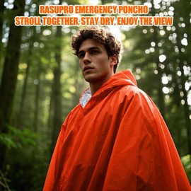 Rasupro 4 Pack Emergency Ponchos with Thickened Mylar Blanket Lining, Windproof, Waterproof, and Thermal Orange Survival Ponchos - Perfect for Outdoor Rescue, Family Camping Gear, Car Emergency Kits