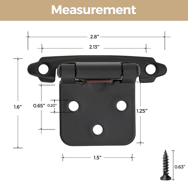 50 Pack 25 Pair Black Cabinet Hinges - 1/2 inch