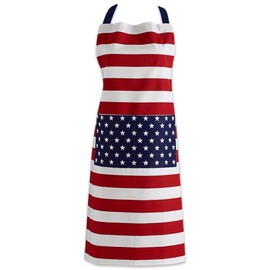 DII 100% Cotton, American Flag Unisex Bib Chef Kitchen Apron, Adjustable Neck & Waist Ties, Durable, Comfortable, Perfect for Cooking, Baking, BBQ for 4th of Jul