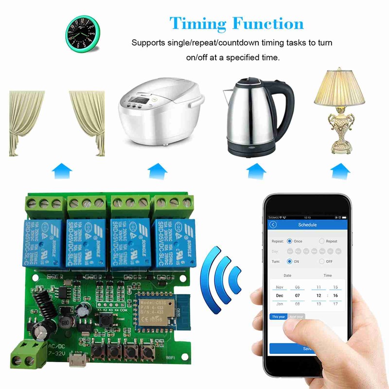 Smart Wireless Control Switch Module for Tuya 433Mhz 4 Channel