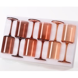 Venus Colored Wine Glasses Set of 6-【Hand Blown】 14oz Brown Crystal Wine Glasses with Tall Long Stems, Amber Colored Glassware - Unique Holiday Wine Glasses Gifts for Women, Wedding