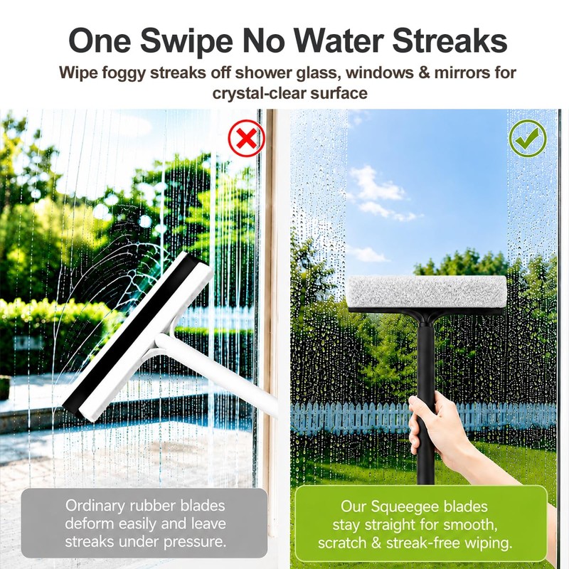 2 in 1 Window Squeegee with Adjustable Telescopic Pole, Shower
