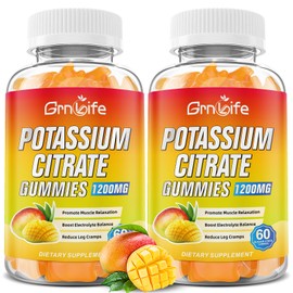 GrnLife Potassium Citrate Gummies, High Potassium Supplement Gummies 1200mg Support Leg Cramps & Muscle Health, Potassium Gummies for Adults & Kids, Vegan, Mango Flavor 120 Count