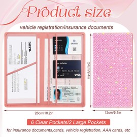 Honeydak Pearl Rhinestone Car Registration and Insurance Holder Bling Sparkly Car Accessories for Women Vehicle Document Holder Personal Vehicle Registration Organizer for Card, Driver License (Pink)