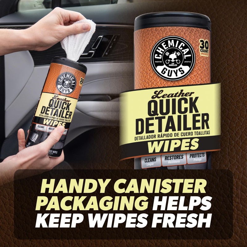 Chemical Guys Leather Quick Detailer Wipes (Works on Natural, Synthetic,