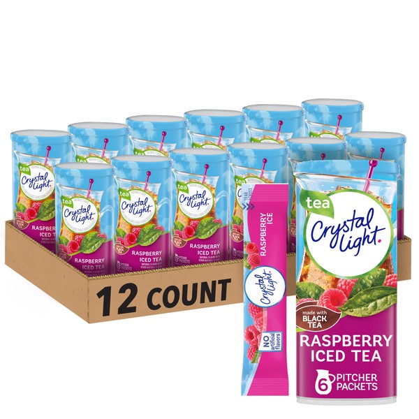 Crystal Light Sugar-Free Raspberry Iced Tea Naturally Flavored Powdered Drink Mix 72 Count Pitcher Packets 6 Count (Pack of 12)
