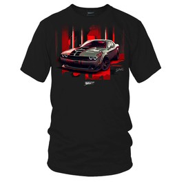 Wicked Metal Challenger Widebody Front Print, Challenger Shirt, Muscle Car Shirt, Challenger Shirt Black
