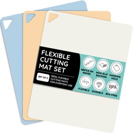 Extra Thick Flexible Cutting Boards for Kitchen, Cutting Mats for Cooking, Colored Cutting Mat Set, Non-Slip Cutting Sheets, Flexible Plastic Cutting Board Set of 3, Serving Utensils 15"x12"