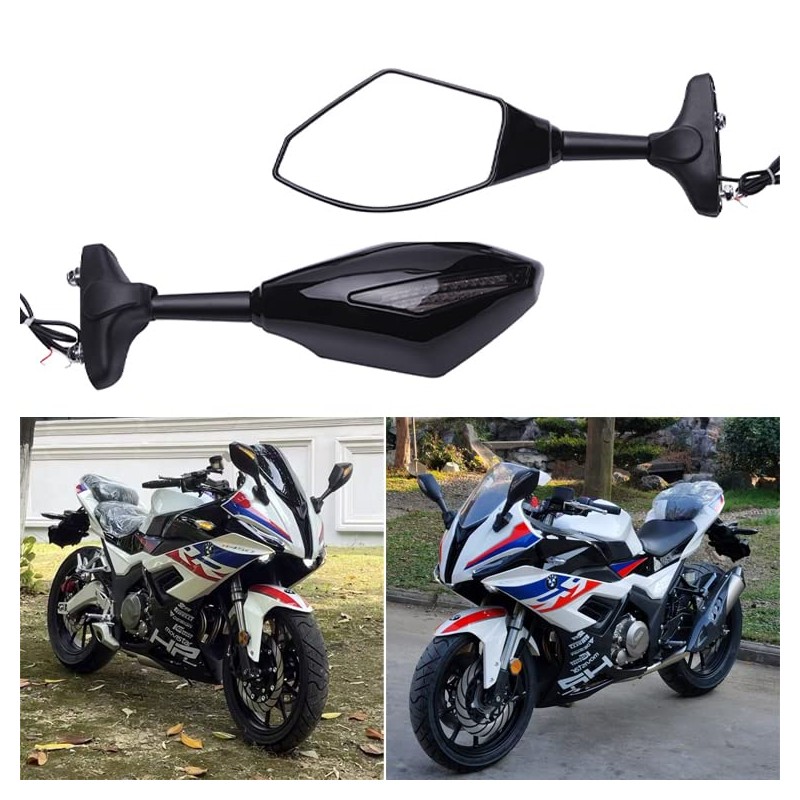 Motorcycle Side Mirrors with LED Turn Signals Compatible With GSXR
