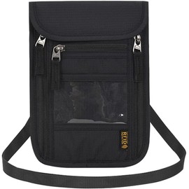 Mythya Carteras para Pasaporte, Cartera de Cuello con Bloqueo RFID, Bolsa de Viaje Multifunción con Cuello para Pasaporte (Negro)