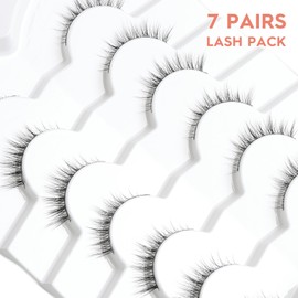 Natural Lashes Wispy Eyelashes Natural Look Mink Lashes Pack 12mm Short Eyelashes C Curl False Lashes Thinner Band 3D Volume Fake Eyelashes 7 Pair Siligli