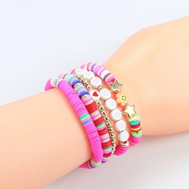 GWAWG 6Pcs Beaded Colour Bracelet Inspired Bracelets Gifts For Friendship Pink Bracelets for Women Girls Teenager Music Lover Preppy Stacking Bracelets Colorful
