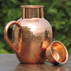 Pure Copper Water Jug with Bowl, Heavy Duty Copper Jug for Ayurveda Health Benefits - 1.5 Litre Capacity
