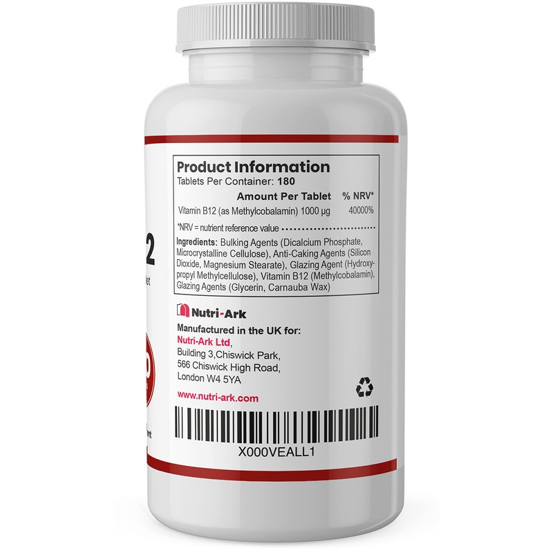 Vegan Vitamin B12 Methylcobalamin 1000mcg 180 Tablets (6 Months Supply)