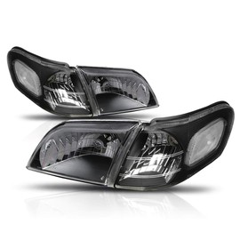 PM PERFORMOTOR [4Pcs-Set] Headlights Assembly+Corner Lamps Compatible with 97-05 Chevy Venture Montana,Black Housing/Clear Corner