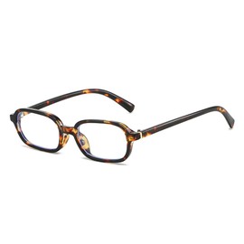 YAMEIZE Retro Rectangle Blue Light Blocking Glasses for Women Men Small Narrow 90S Blue Light Glasses for Computer (Leopard Clear)