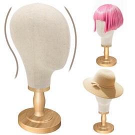Wig Stand, 22inch Mannequin Head with Detachable Wood Base,Canvas Head Holder for Hair Styling Jewelry Glasses Headband Display, Wig Stand for Wigs,Hats, Caps, Headdress, Beige